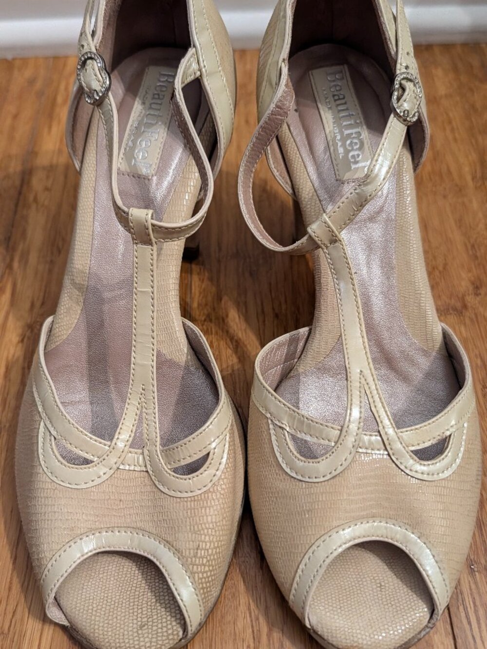 BeautiFeel dress sandal in the Nude Lizard/Nude Patent Leather Combo, size 37